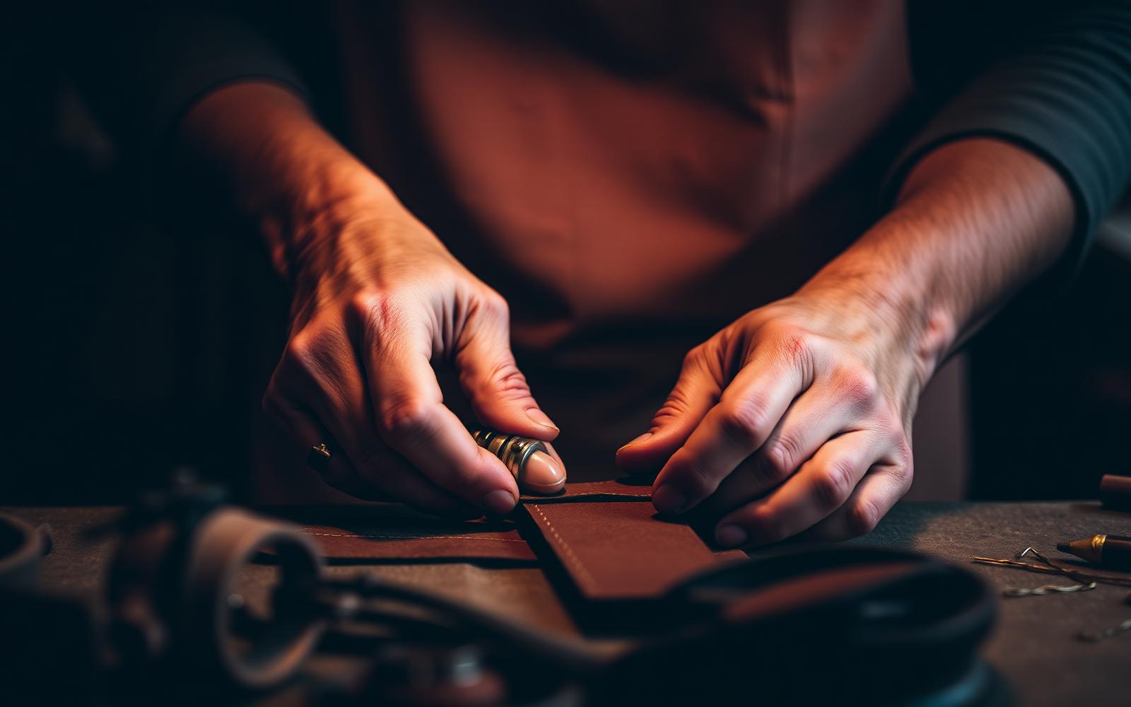 Artisan crafting leather